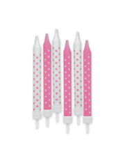 Candelina Di Compleanno In Cera Pois Bianca e Rosa 6pz