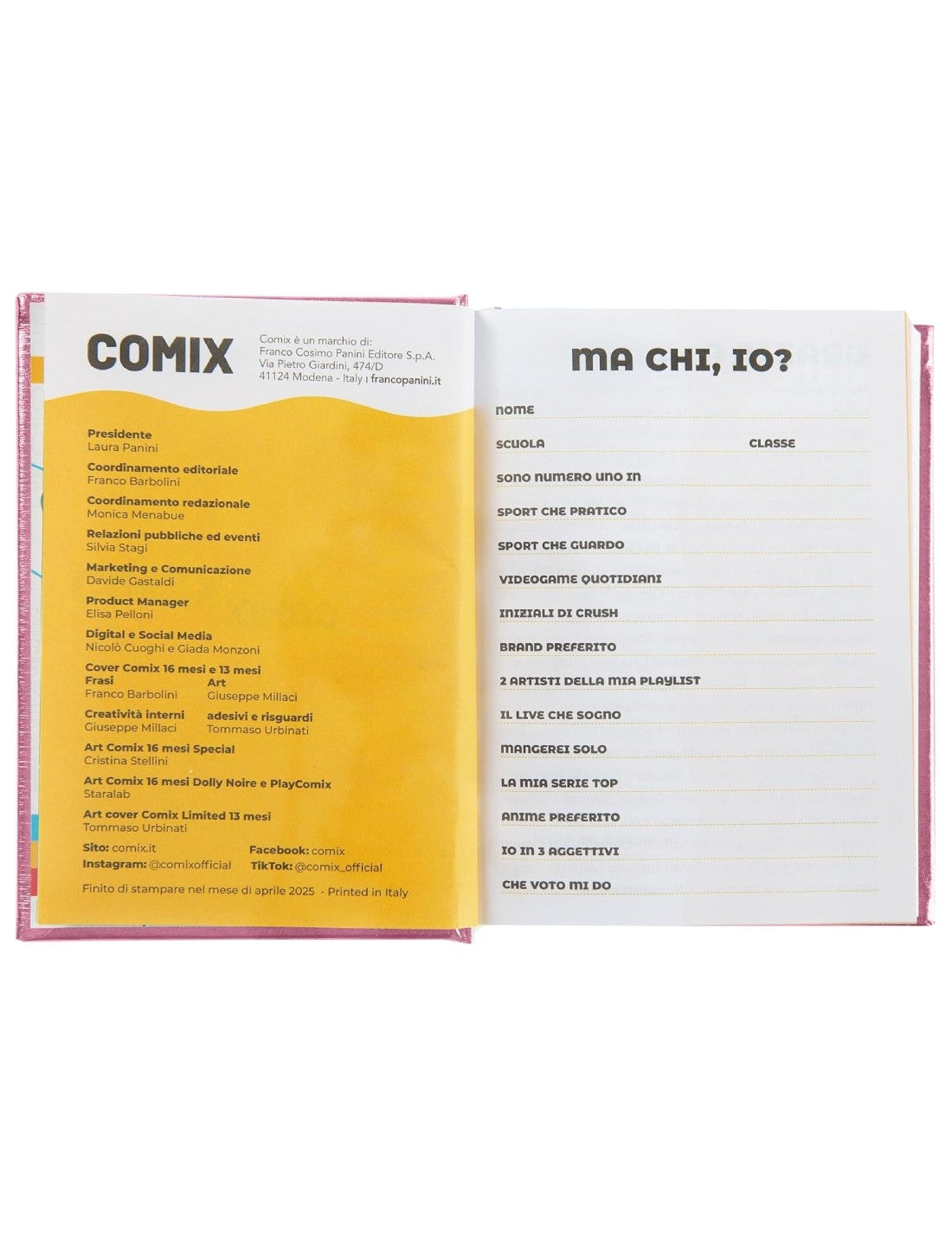 Diario Scuola 16 Mesi Datato 2025/2026 Comix Special Edition Pink Heart Standard