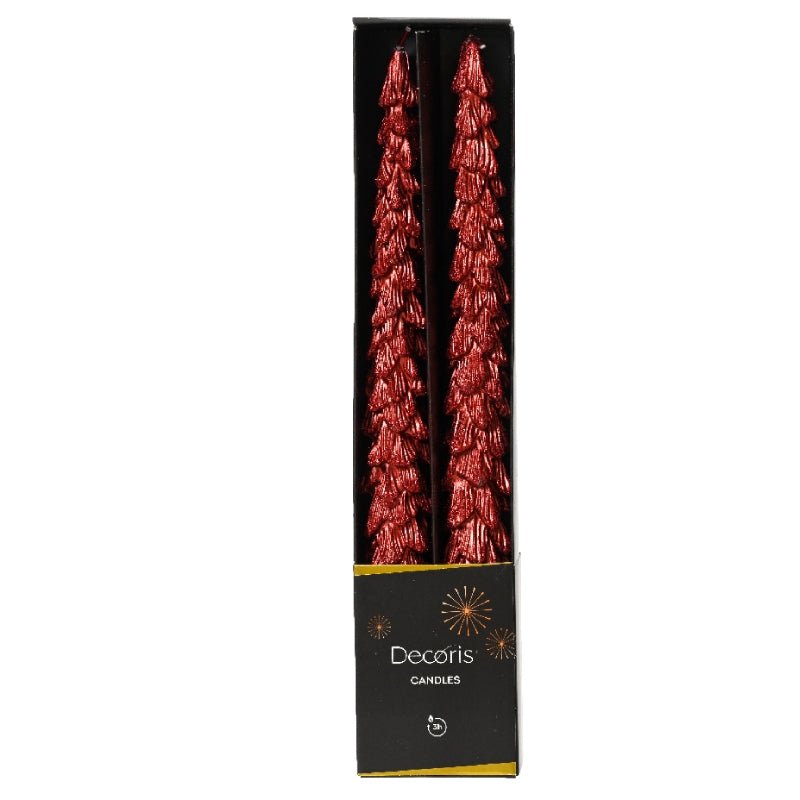 Candela Natalizia Rossa Albero Di Natale Per Candelabro 27cm 2Pz
