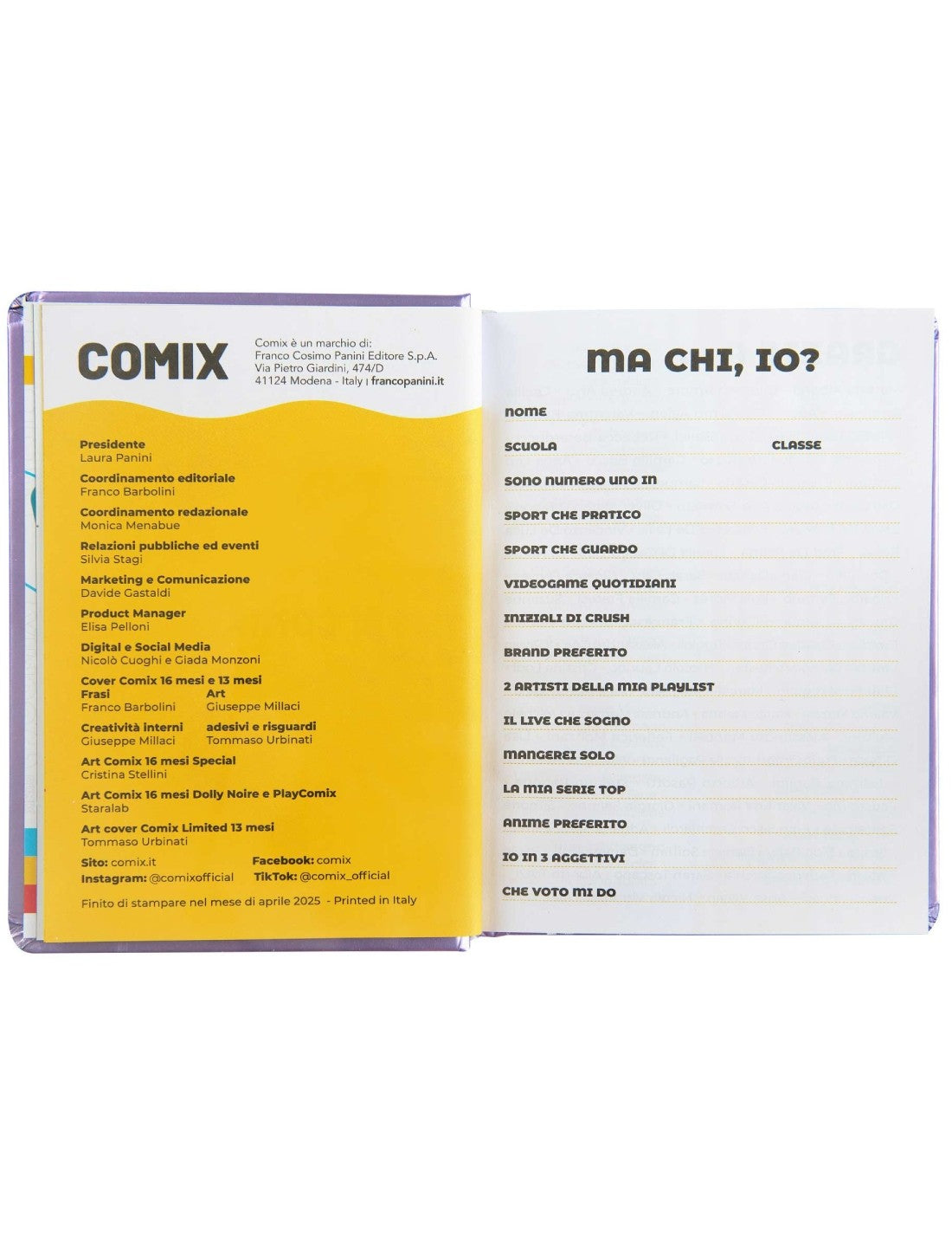 Diario Scuola 13 Mesi Datato 2025/2026 Comix Wave Lilla Standard