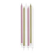 Candeline Di Compleanno Mezzo Stelo In Cera Rosa Chic 6pz.