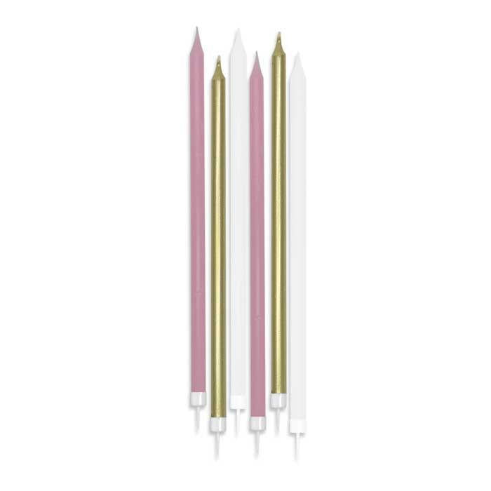 Candeline Di Compleanno Mezzo Stelo In Cera Rosa Chic 6pz.