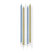 Candeline Di Compleanno In Cera Mezzo Stelo Oro Bianco Celeste 12pz.
