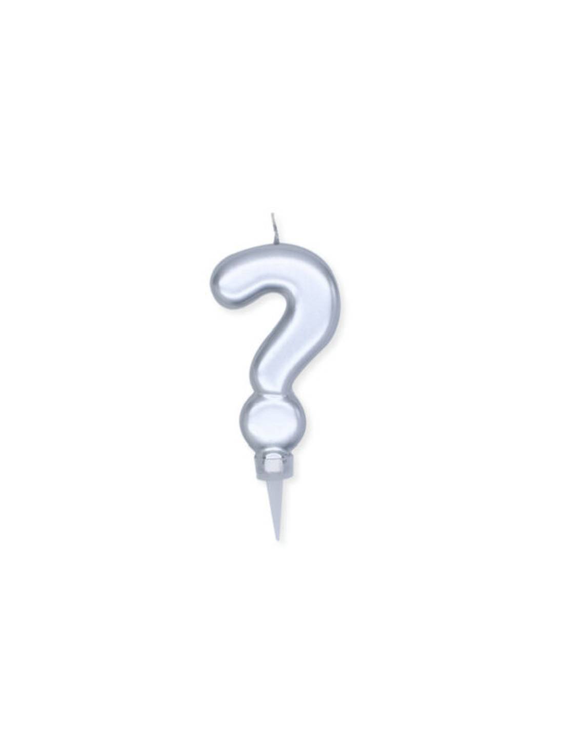 Candelina Di Compleanno In Cera Plump Argento Metal Punto Interrogativo 10cm