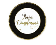 Piatti Dessert Di Carta Buon Compleanno Chic Nero 18cm 8pz