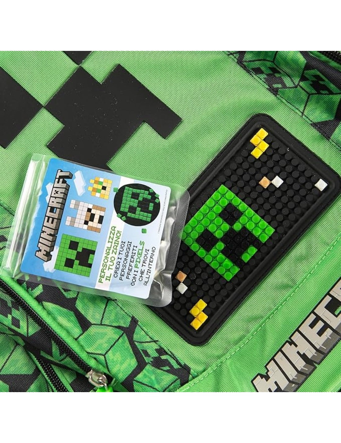 Zaino Scuola Organizzato Pixel Minecraft Personalizzabile