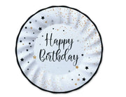 Piatti Di Carta Piani Happy Birthday Neri e Oro 25cm 8pz.