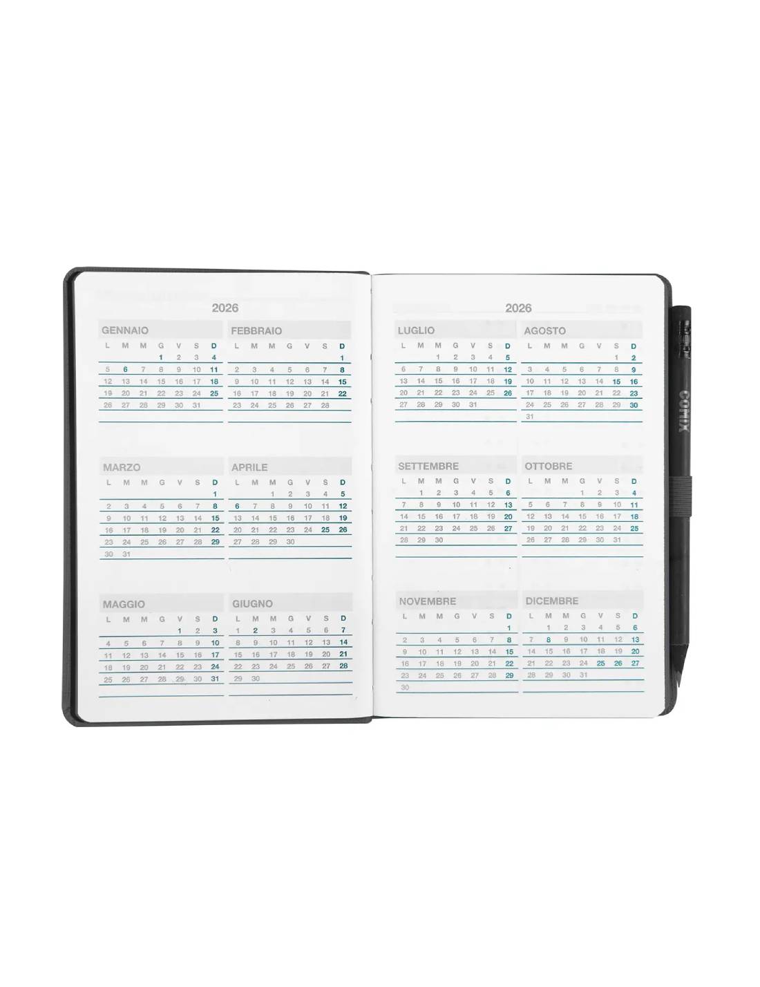 Agenda 12 Mesi Week Pocket Black Tx Collezione Comix