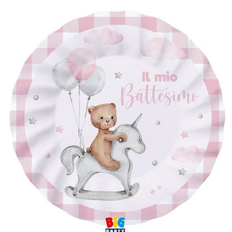 Piatti Piani Teddy Bear Rosa Battesimo Ø25cm 8pz.