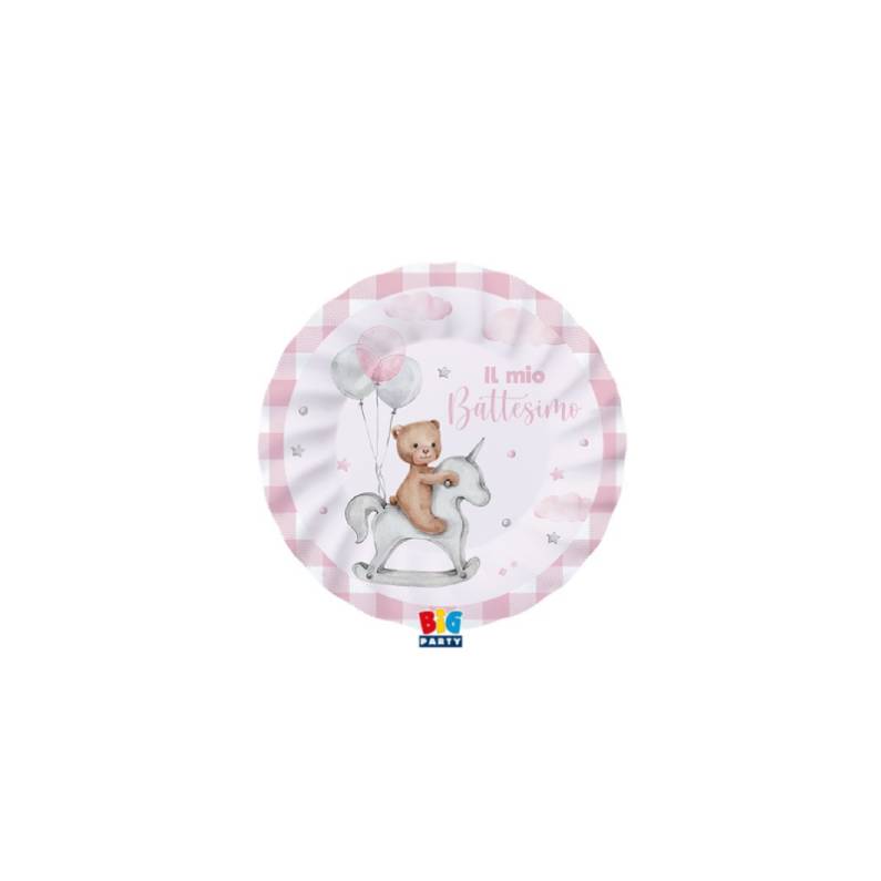 Piatti Di Carta Piani Battesimo Teddy Bear Rosa Ø20cm 8pz.