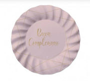 Piatti Piani Ondulati 25cm Buon Compleanno Rose Gold 8pz