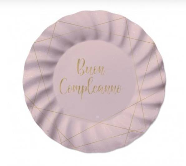 Piatti Piani Ondulati 25cm Buon Compleanno Rose Gold 8pz
