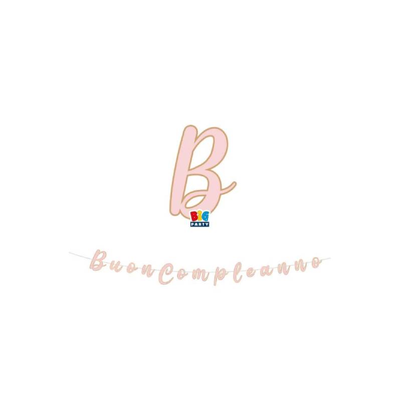 Festone Scritta Italic Buon Compleanno Rose 300x15cm