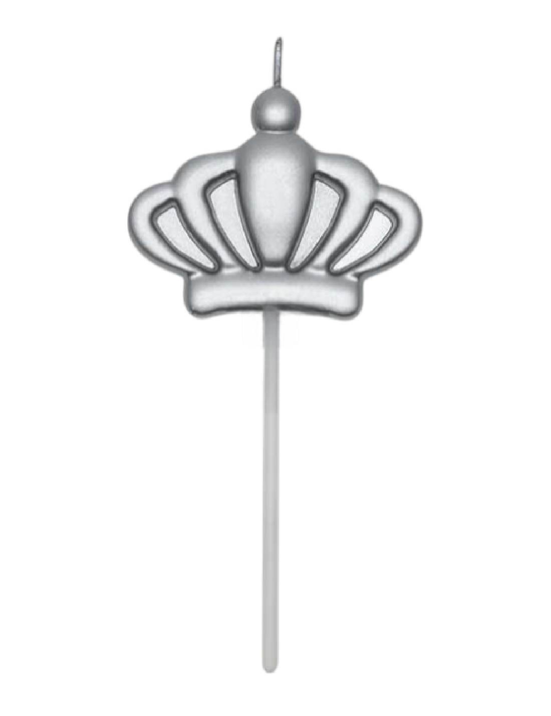 Candelina Di Compleanno In Cera Corona Argento 12cm