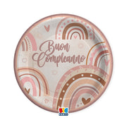 Piatti Di Carta Piani Buon Compleanno Boho Rosa Ø20cm 8pz.