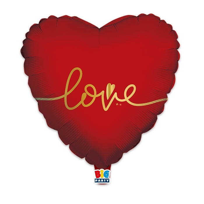 Palloncino Metalfoil Cuore Rosso Love Gold Italic 18'' 45cm