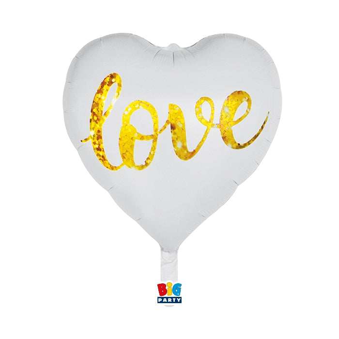 Palloncino Metalfoil Cuore Bianco Love Gold 18'' 45cm