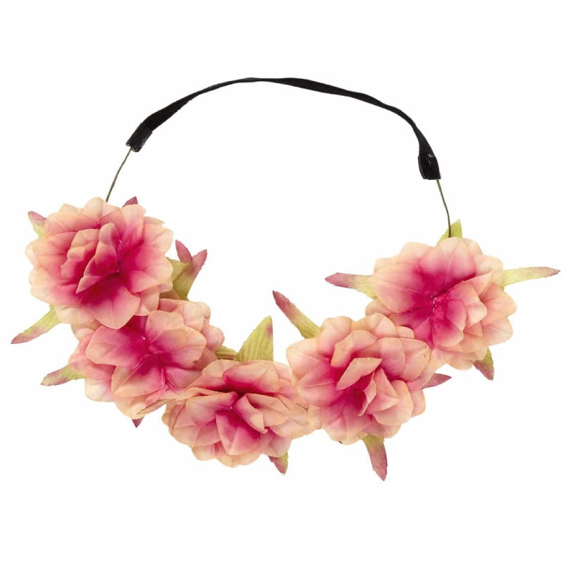 Diadema Hippie Fiori Rosa Accessori Halloween E Carnevale