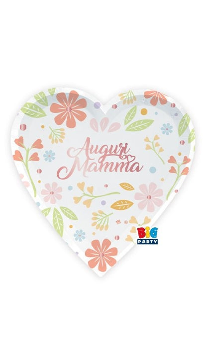 Set Festa 6 Piattini Carta Auguri Mamma Cuore