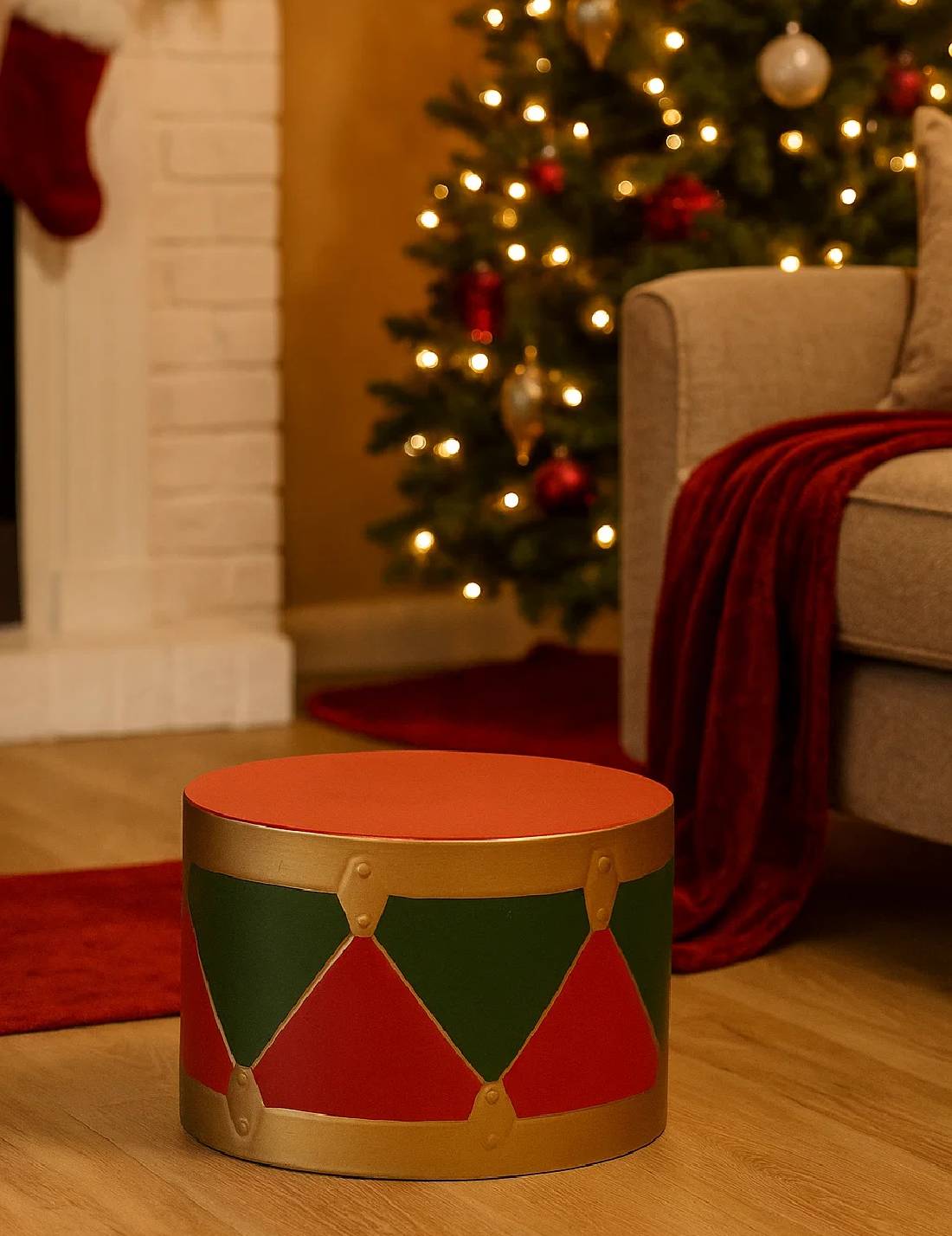 Tamburo Natalizio Decorativo Tartan 24cm