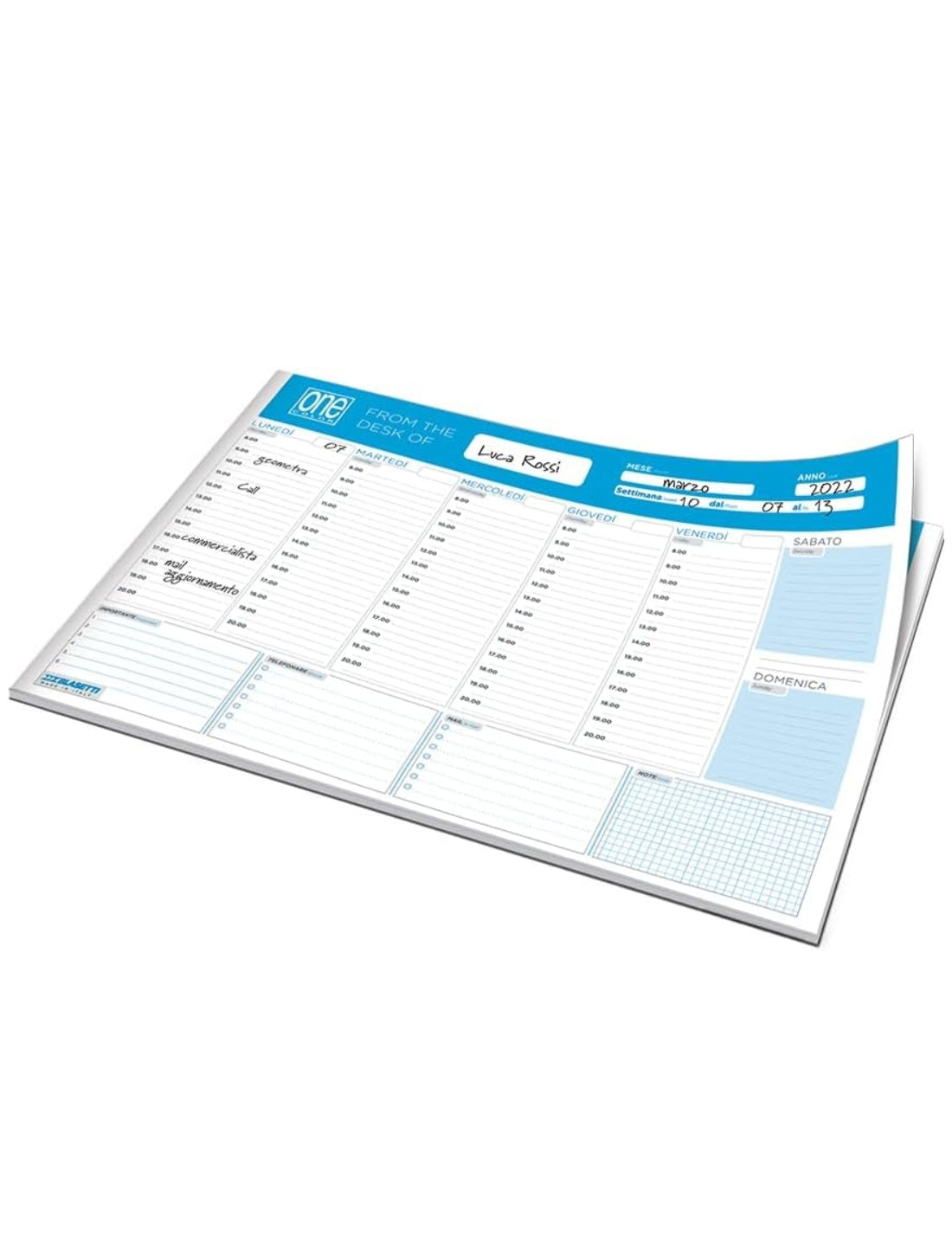 Planner Settimanale Collato Da Scrivania 60ff A3