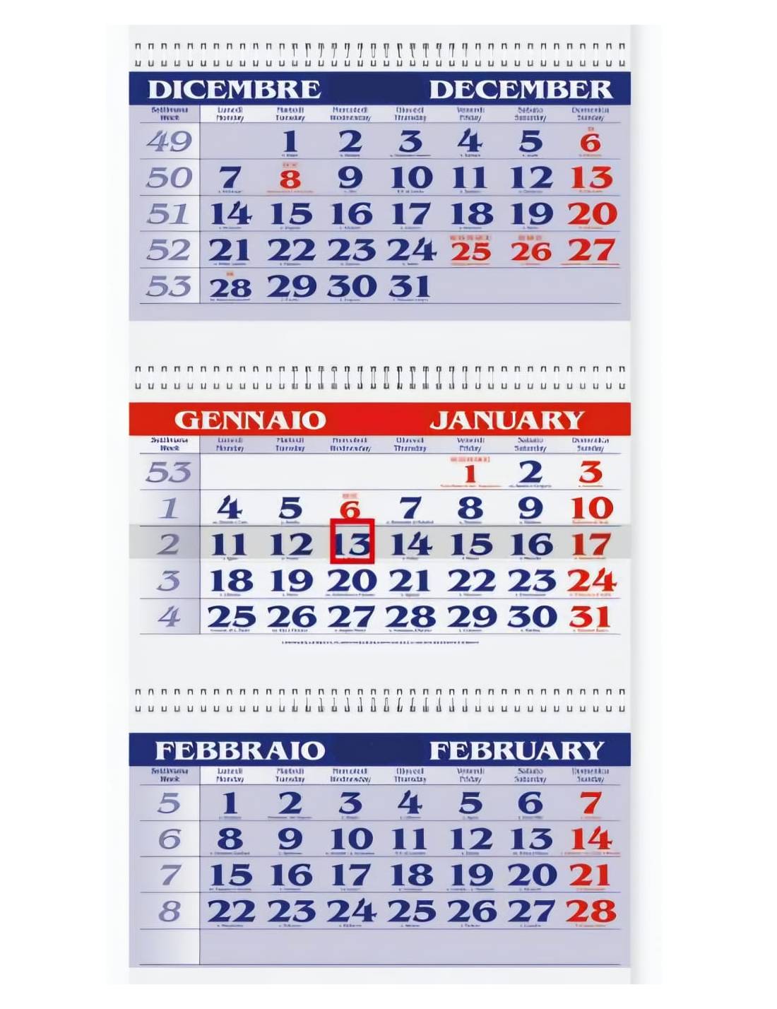 Calendario Olandese Trittico A Tre Spirali Classic 80cm