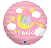 Palloncino Mylar Tondo Rosa "è Nata" con Elefante 18"