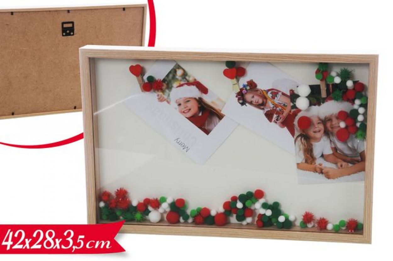 Cornice Portafoto Natalizia In Legno 48x28x3,5