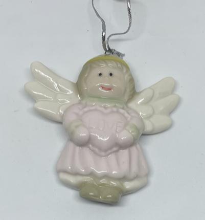 Addobbo Albero Di Natale Angelo In Ceramica Rosa
