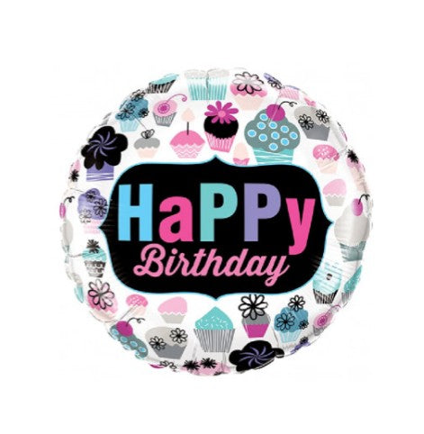 Palloncino Metalfoil Happy Birthday Cup Cake 18" 46cm