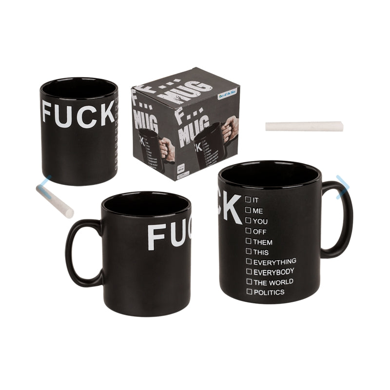 Tazza In Ceramica Nera Fuck Con Gessetto 880ml