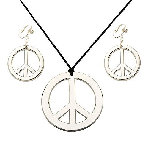 Set Collana E Orecchini Hippie Simbolo Pace Accessori Halloween E Carnevale