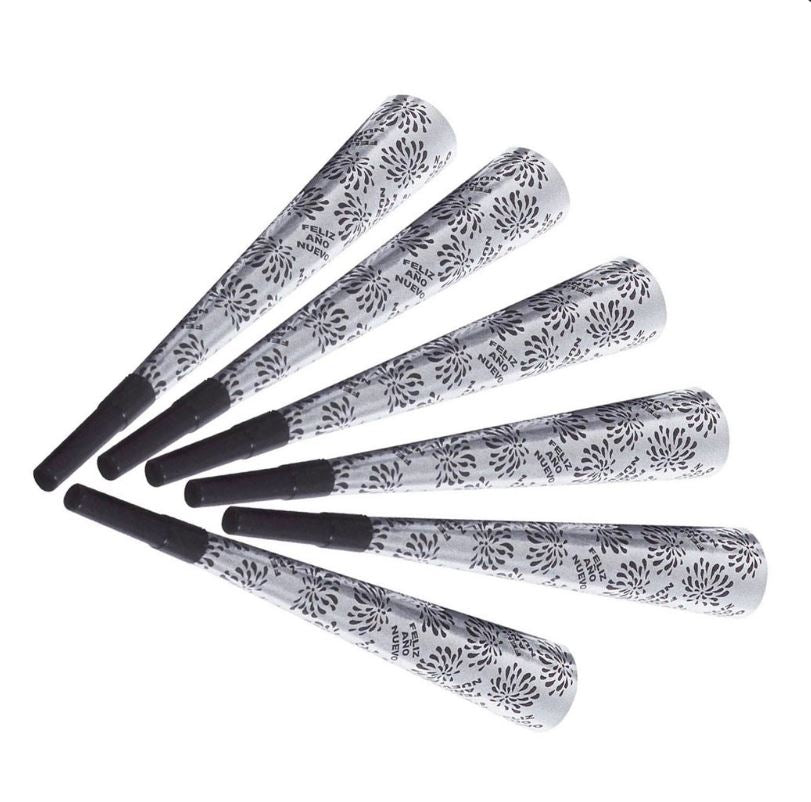 Trombe Sonore Feliz Año Nuevo Argento 25cm Confezione 6pz.