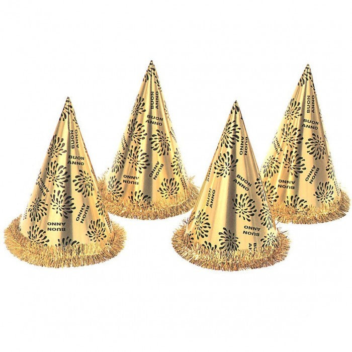 Cappello Cono Buon Anno Oro Con Frangia H 28cm
