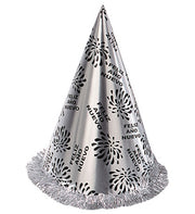 Cappello Cono Feliz Año Nuevo Argento Con Frangia H 28cm