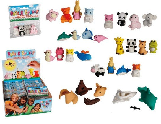 Set Gomme Da Cancellare "Puzzle" Animali 4pz Assortiti