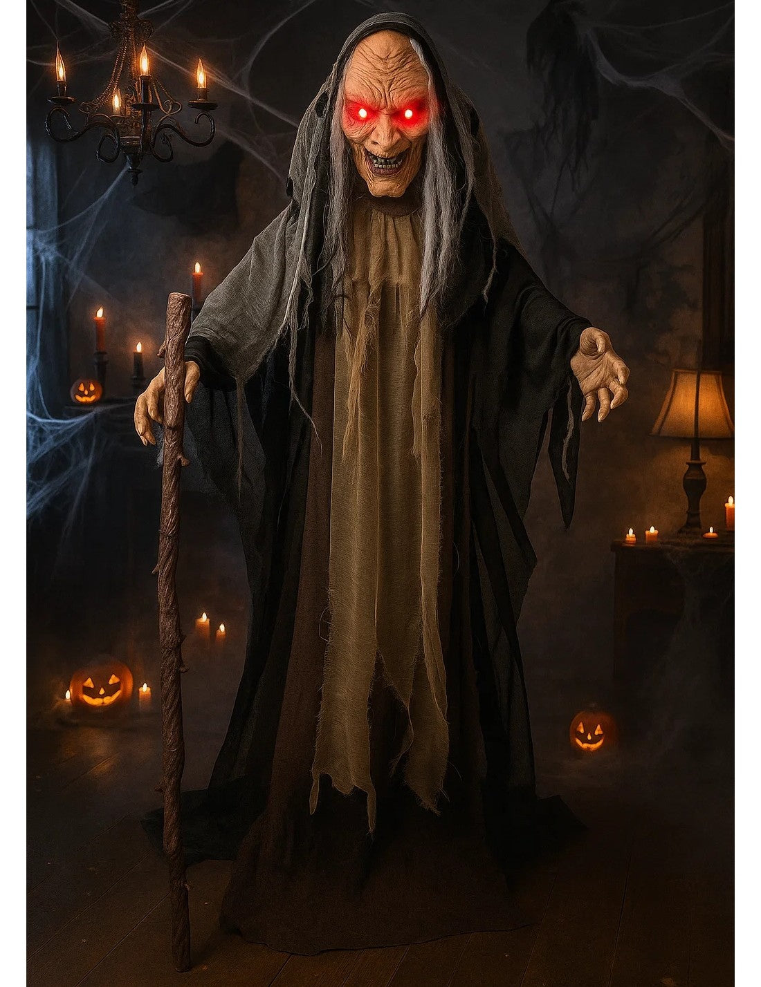 Strega Animata Di Halloween Con Suoni E Luci 153cm