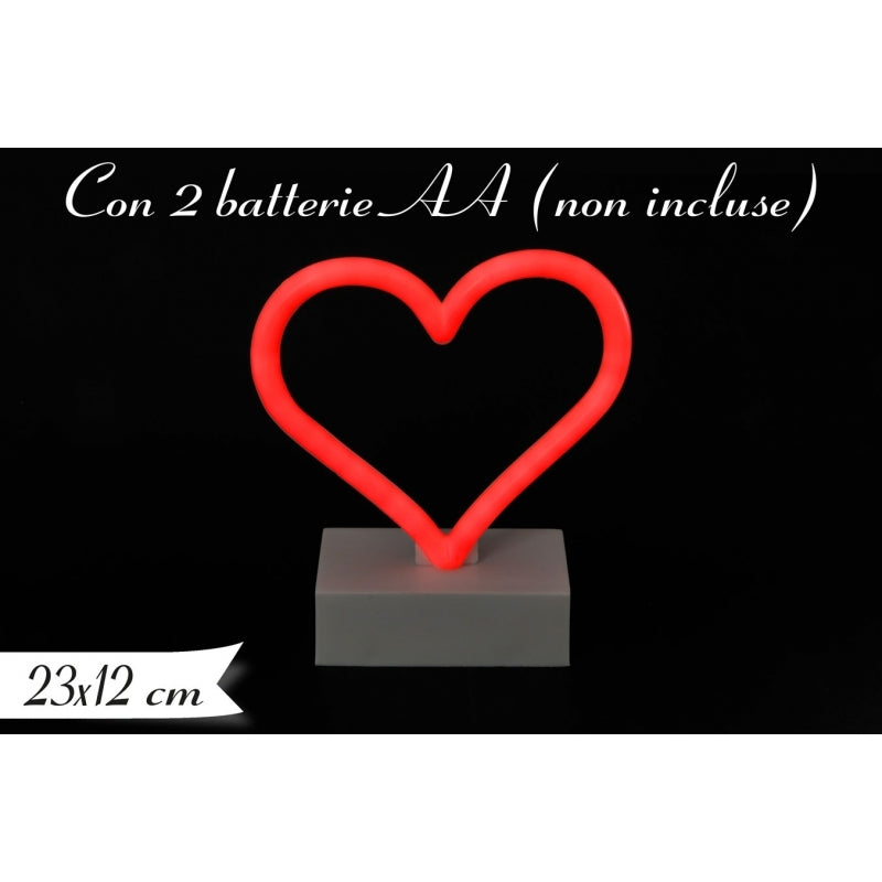 Lampada Neon Led Cuore Rosso 23x12cm