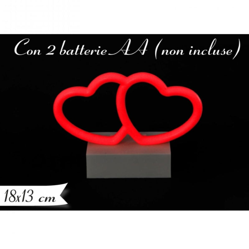 Lampada Neon Led Cuori Rossi 18x13cm