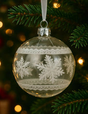 Pallina Albero Di Natale In Vetro Trasparente Fiocchi Di Neve 8cm