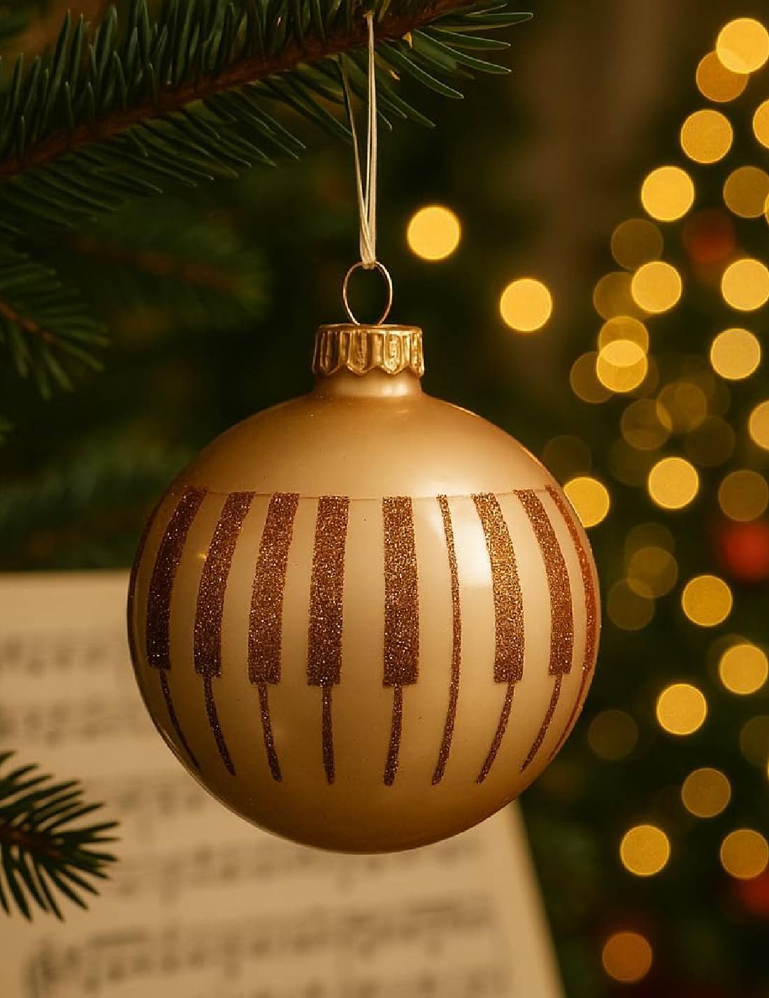 Pallina Albero Di Natale In Vetro Pianoforte Glitter 8cm