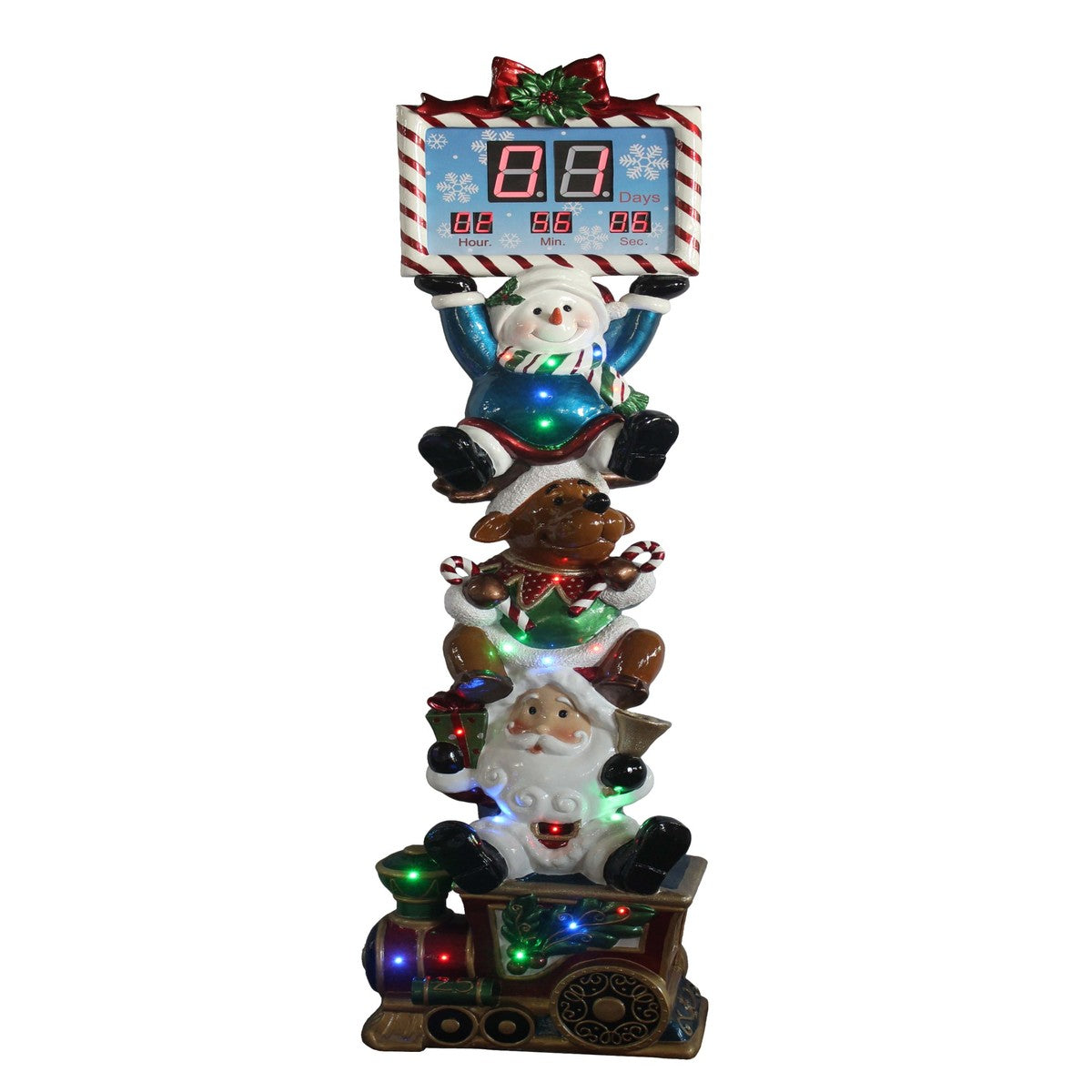Addobbo Di Natale Cronometro Conto Alla Rovescia Con Babbo Natale Renna E Pupazzo Di Neve 120x44x87cm