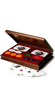Astuccio Portacarte In Legno 2 Mazzi Di Carte E 100 Fiches
