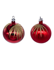 Pallina Albero Di Natale In Vetro Rossa Con Foglia Oro Glitterata 8cm