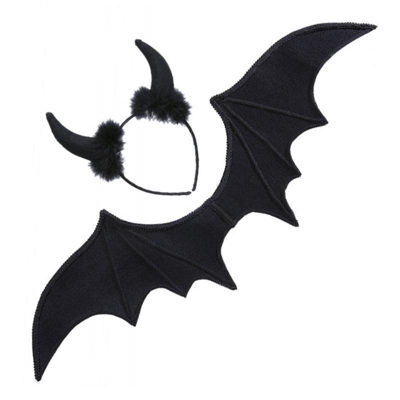 Accessorio Di Halloween Set Travestimento Diavolo Ali Nere E Corna