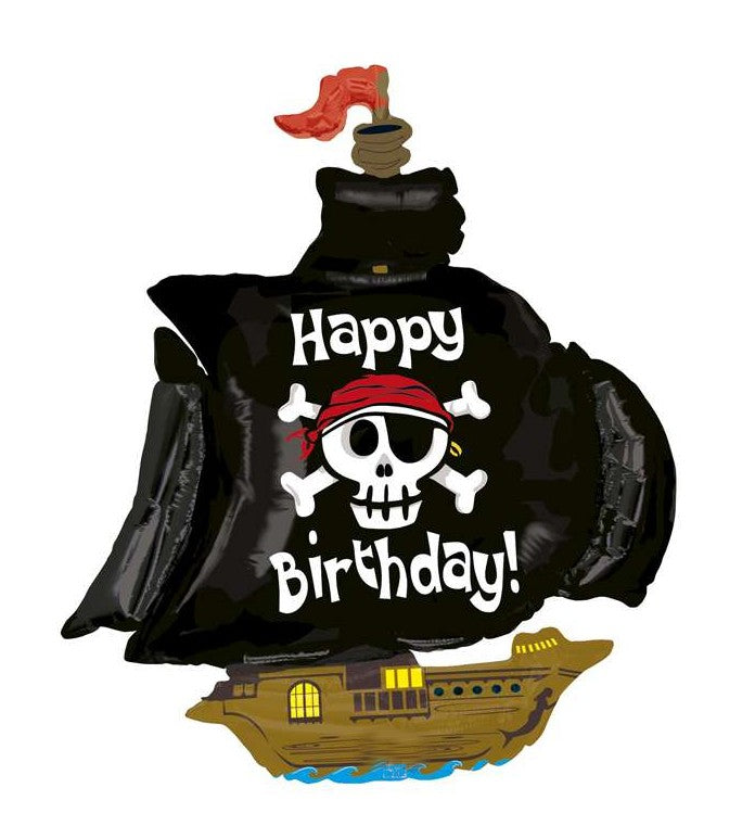 Palloncino Metalfoil Happy Birthday Nave Pirata Sagomata 46" 117cm