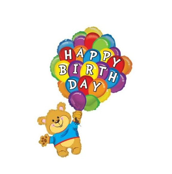 Palloncino Metalfoil Orso Happy Birthday Multicolor 42" 107cm