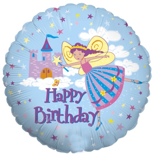 Palloncino Metalfoil Azzurro Happy Birthday Fata 18" 46cm