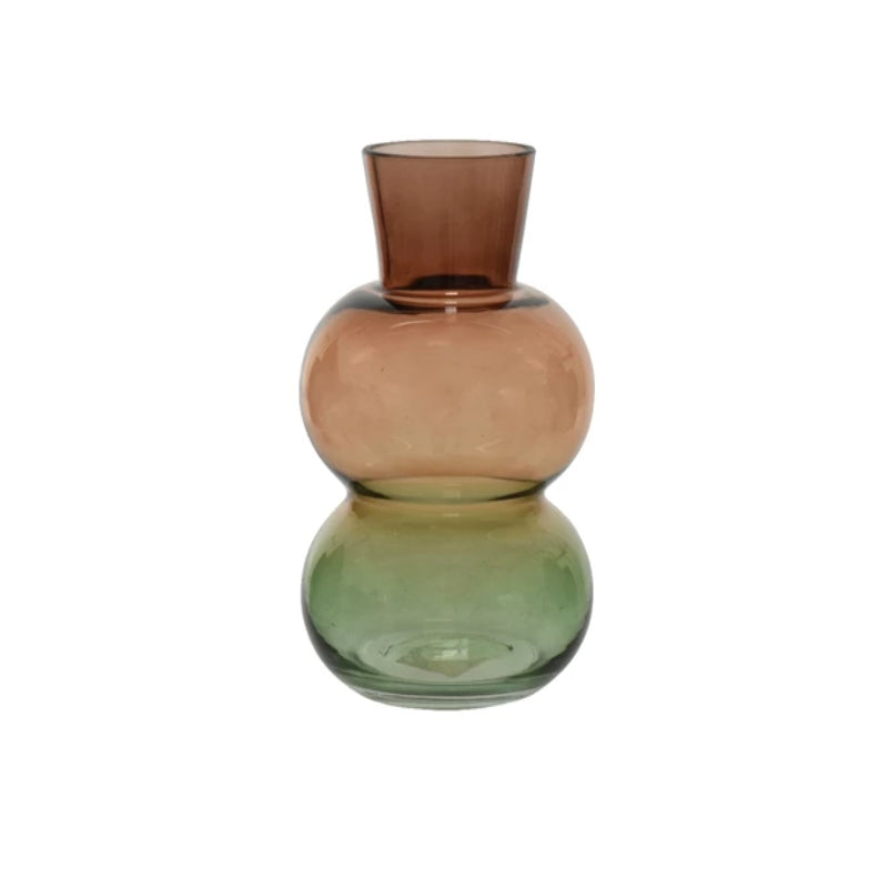 Vaso Vetro Trasparente Bombato Verde E Rame 12x20cm
