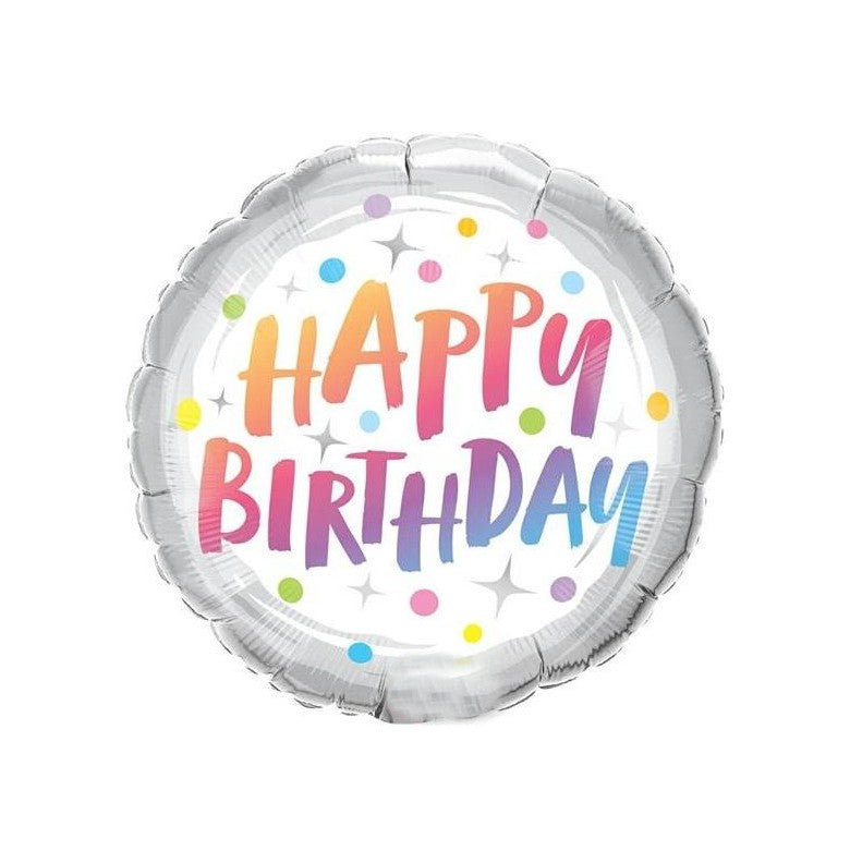Palloncino Metalfoil Happy Birthday Multicolor Argento 18" 46cm